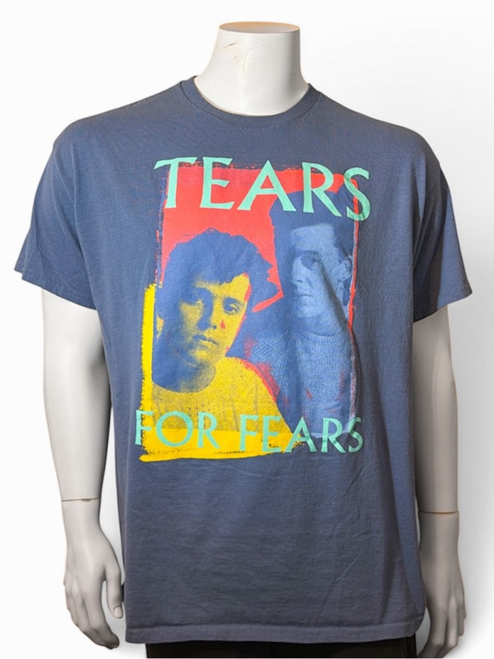 Tears For Fears Band Shirt Size XL Blue Colorful Faces Graphic T-Shirt